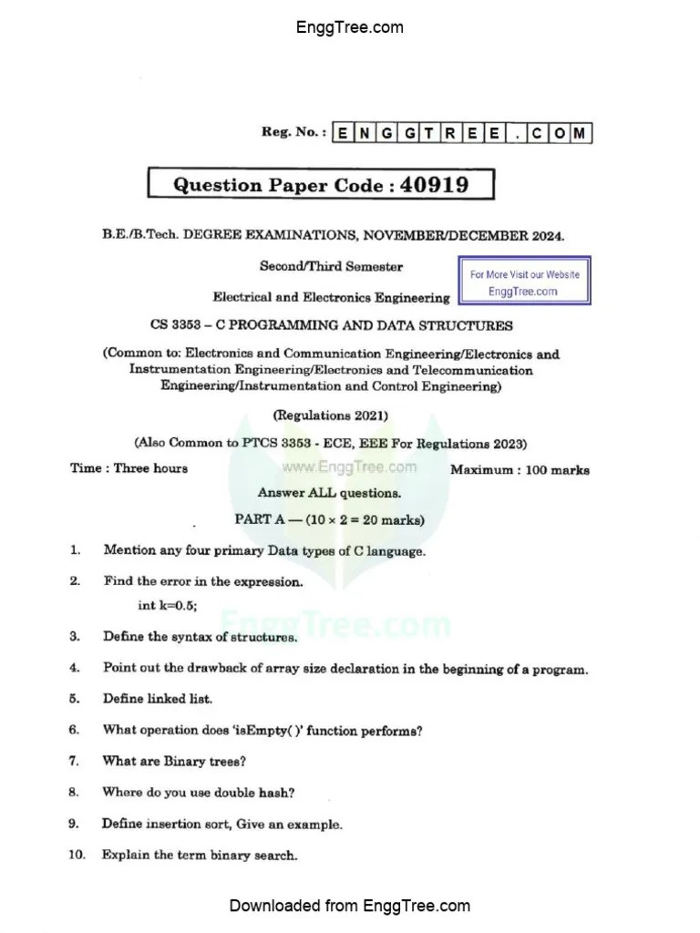 CS3353 C Programming And Data Structures Nov Dec 2024 Question Paper ...