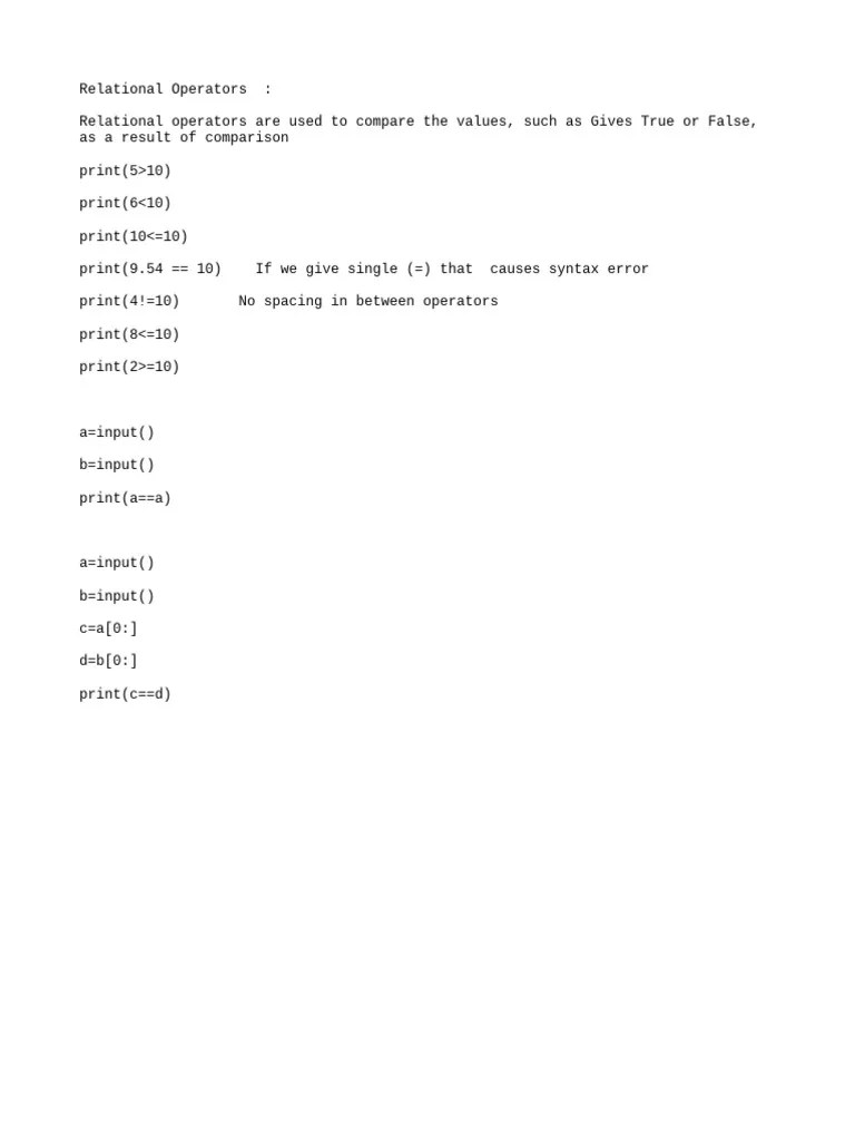 Relational Operators - Python | PDF