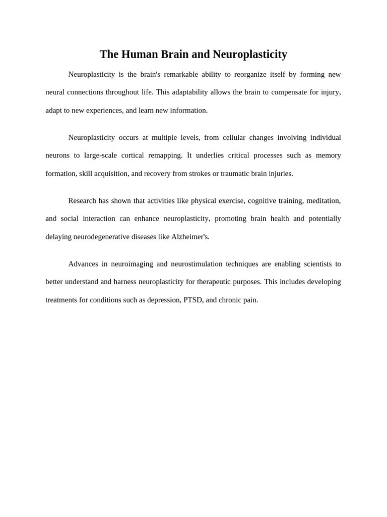 The Human Brain And Neuroplasticity | PDF