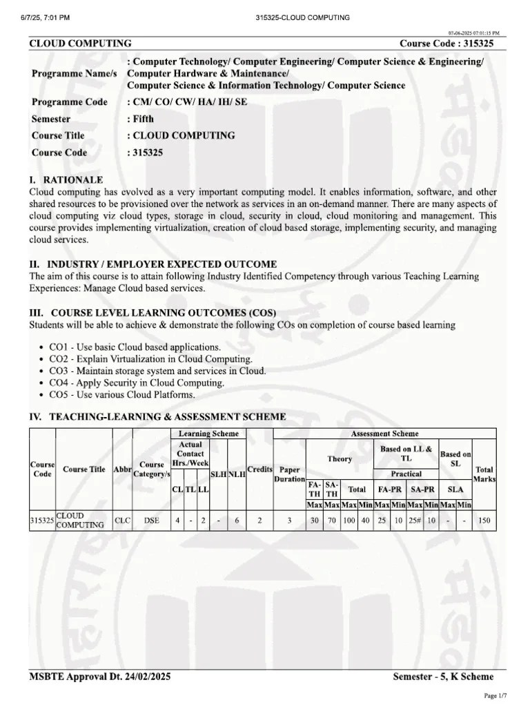 CLOUD COMPUTING Syllabus | PDF