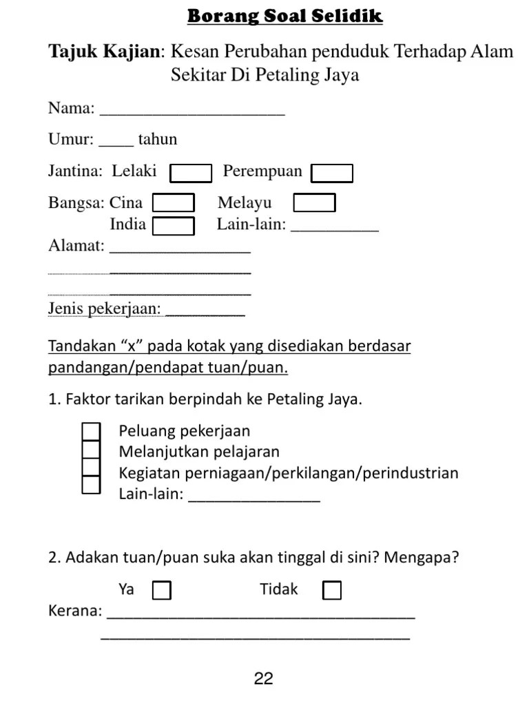 Pengangkutan Awam Contoh Borang Soal Selidik Geografi 