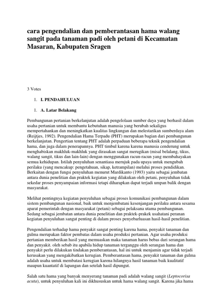 Cara Pengendalian Dan Pemberantasan Hama Walang Sangit Pada Tanaman Padi  Oleh Petani Di Kecamatan Masaran | PDF