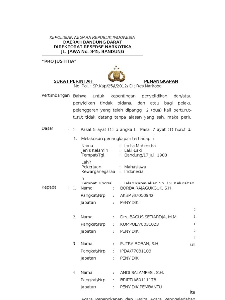 Samin firmansyah bin mardi firmansyah. Surat Perintah Penangkapan
