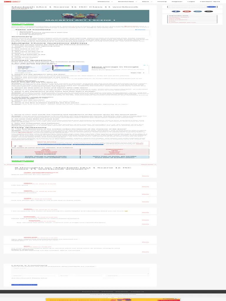 Macbeth (Act 1 Scene 1) : IsC Class 11 Workbook Answers | PDF | Macbeth ...