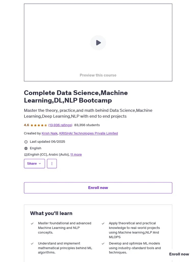 Complete Data Science, Machine Learning, DL, NLP Bootcamp - Udemy Business | PDF | Machine ...
