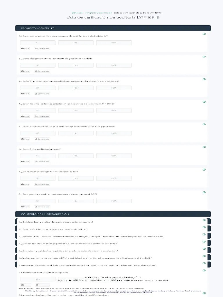 IATF 16949 Audit Checklist | PDF