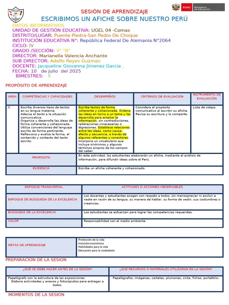 Escribimos Un Afiche Sobre Nuestro Perú | PDF | Póster | Aprendizaje