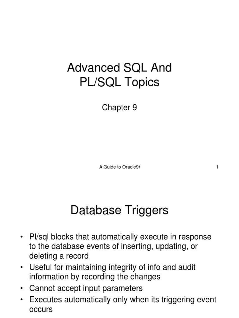 Advanced SQL And PL/SQL Topics: A Guide To Oracle9i 1 | PDF | Oracle ...