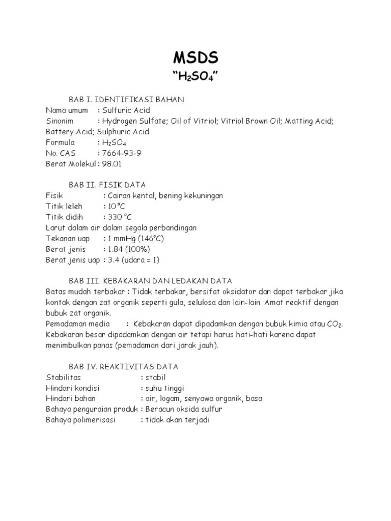 MSDS H2so4 | PDF