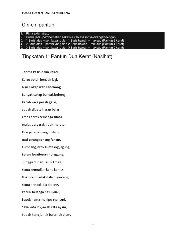 F1 puisi traditional pantun dua kerat nasihat. Pantun Dua Kerat Nasihat Pdf