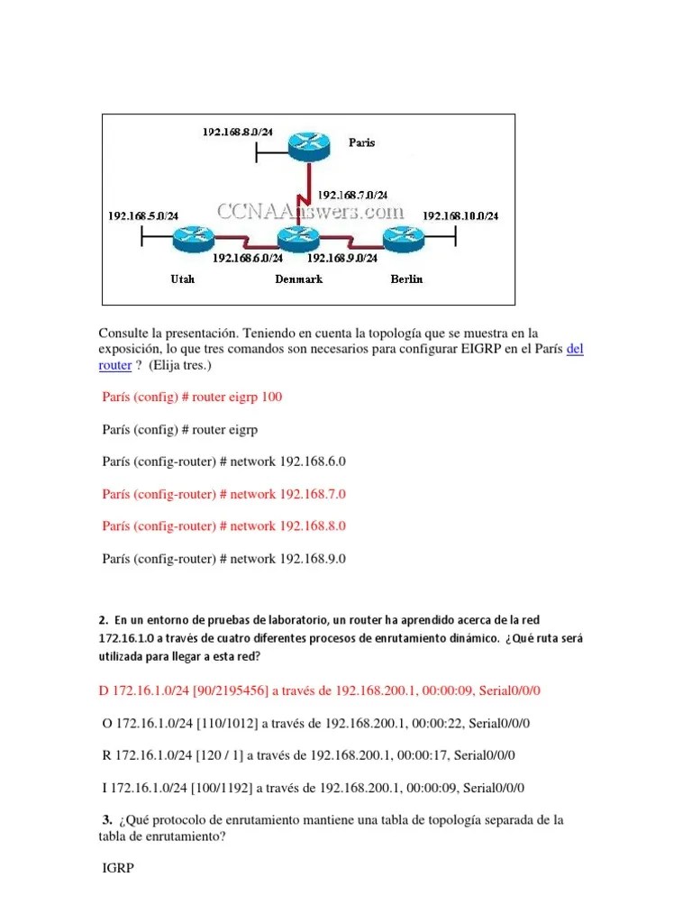 CCNA - Respuestas De La 1 A La 30 Examen Final Routing (Int) | PDF ...
