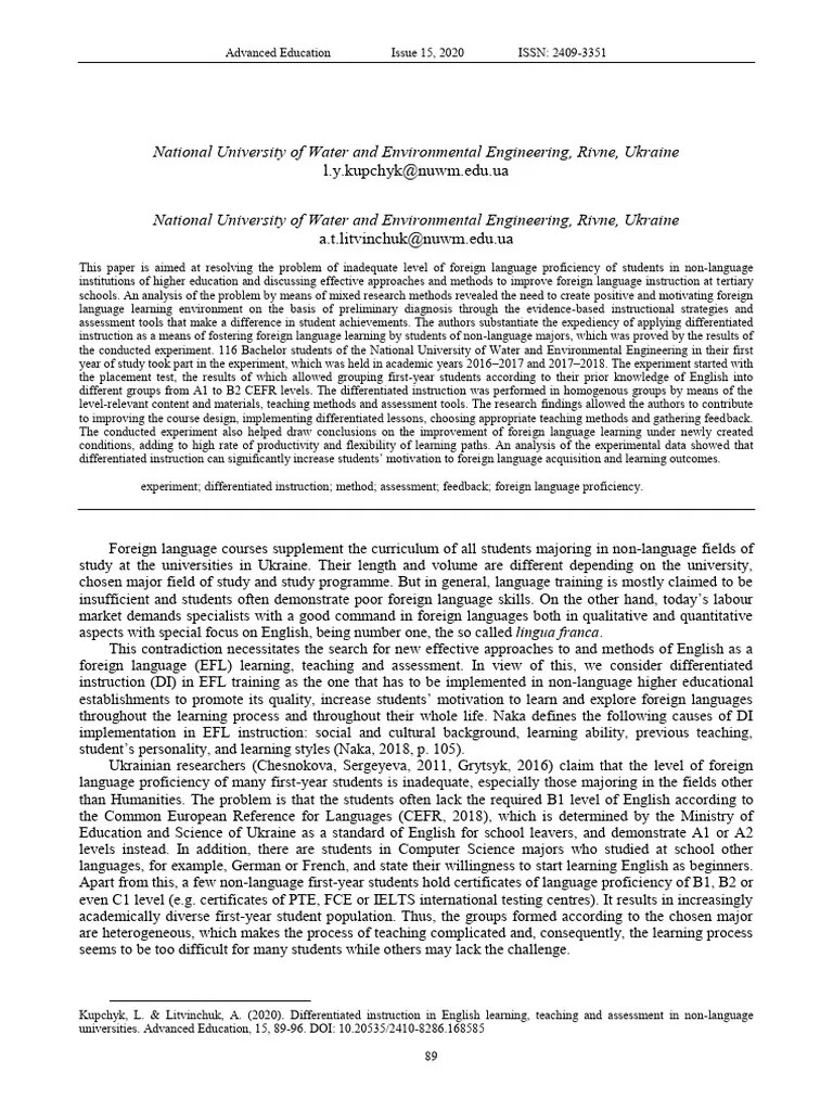 Differentiated Instruction In English Learning, Teaching And Assessment In Non-Language ...