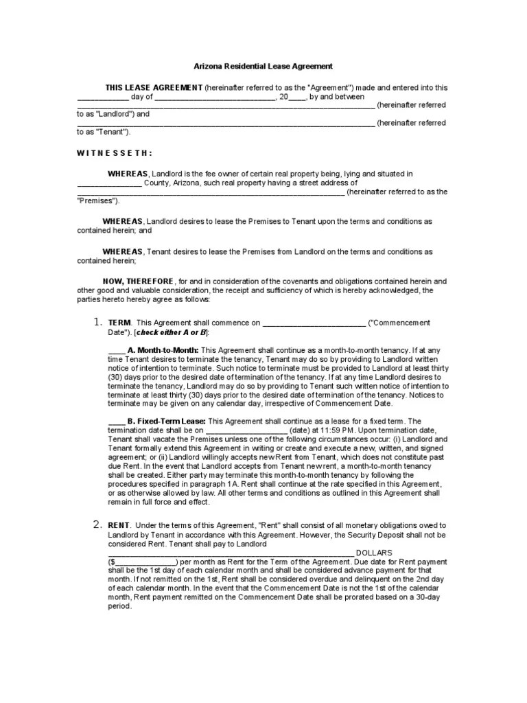 Arizona residential lease agreement