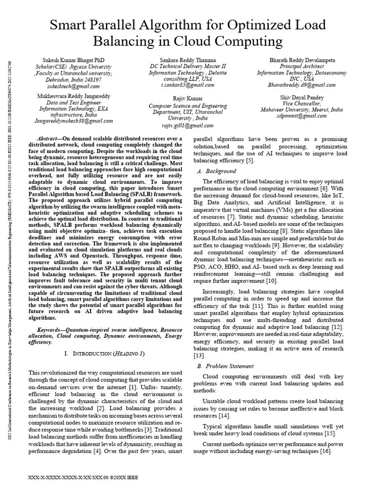 Smart Parallel Algorithm For Optimized Load Balancing In Cloud ...