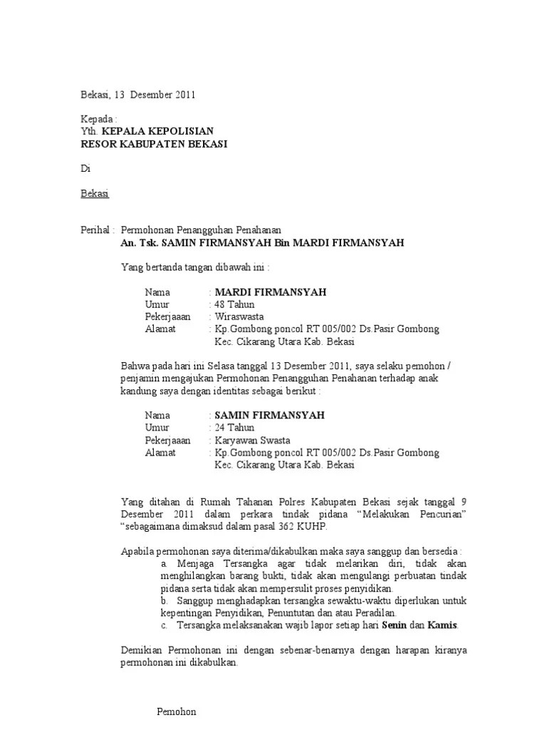 Contoh surat permohonan penangguhan penahanan. Contoh+Surat+Permohonan+Penangguhan+Penahanan