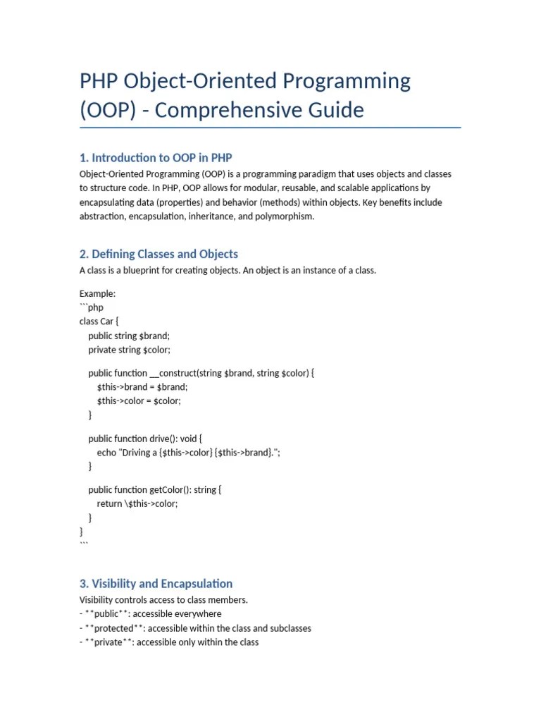 PHP OOP Comprehensive Guide | PDF | Object Oriented Programming | Class ...