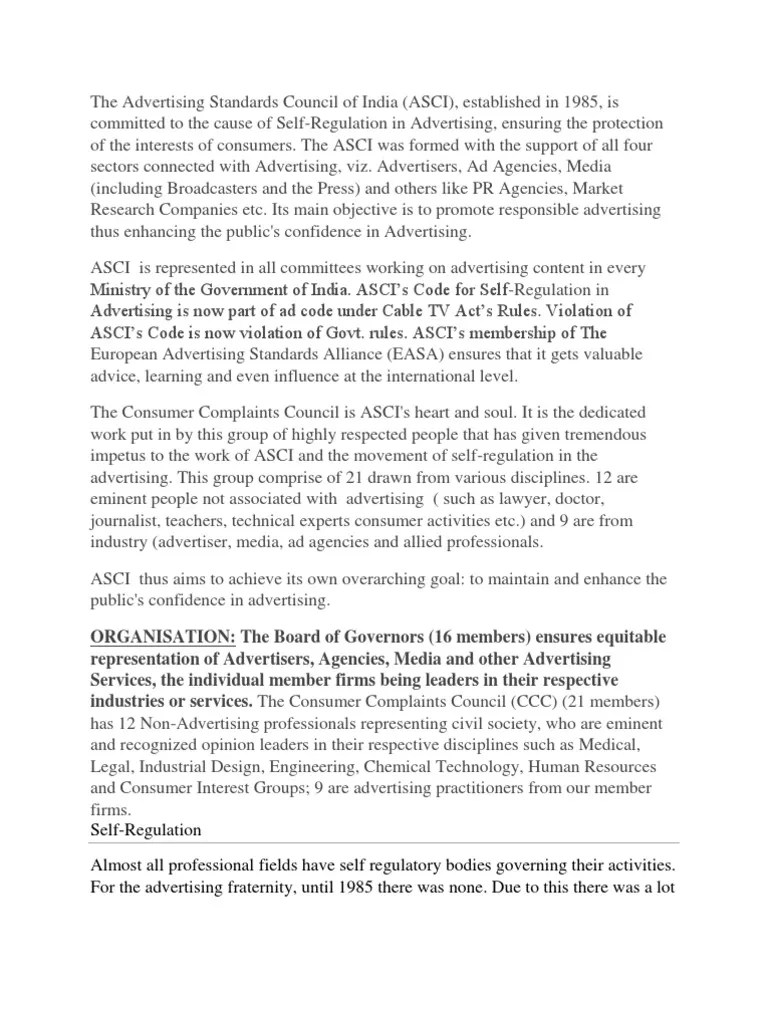The Advertising Standards Council Of India | PDF | Advertising | Social ...