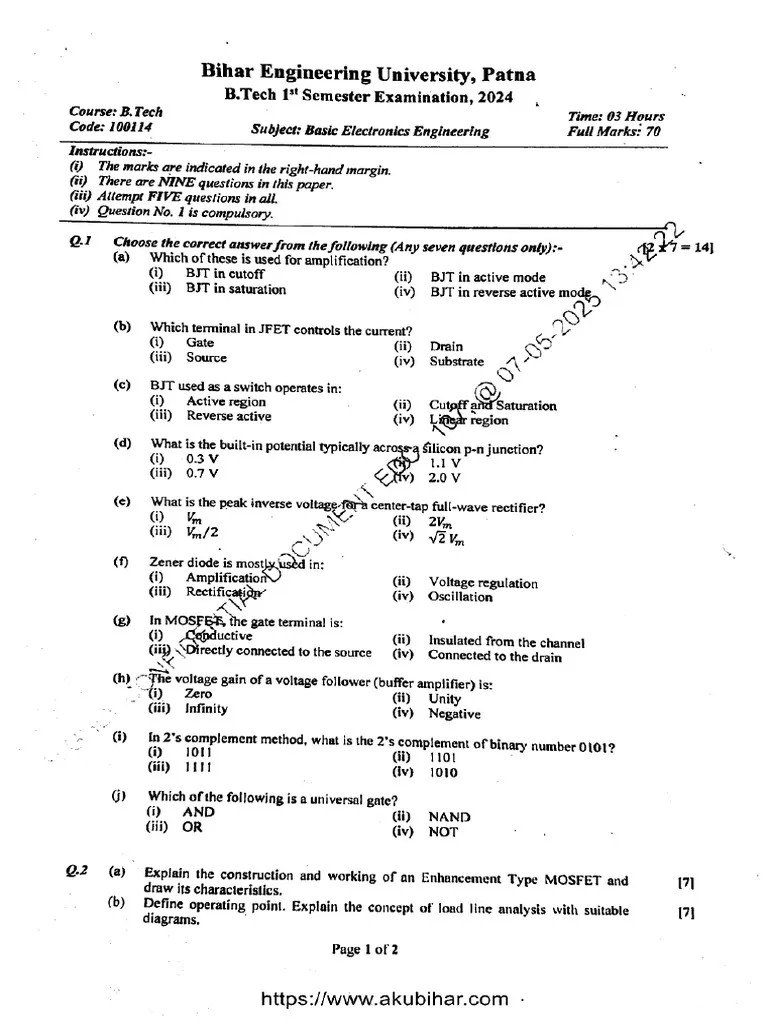 Btech 1 Sem Basic Electronics Engineering 100114 2024 | PDF