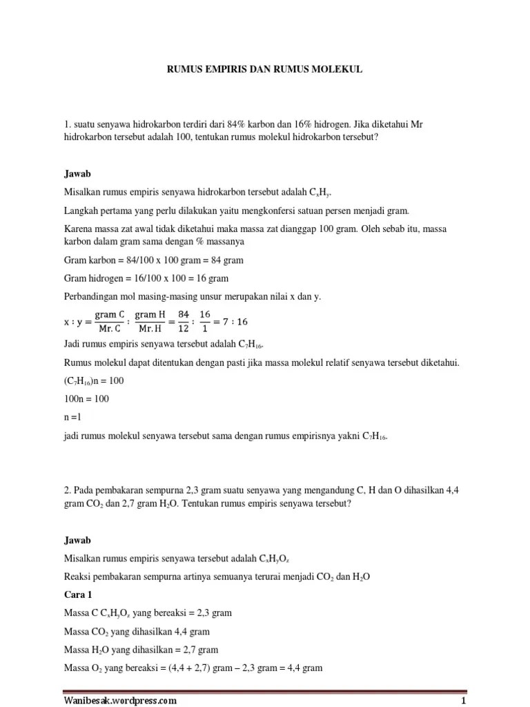 Soal Dan Pembahasan Penentuan Rumus Empiris Dan Rumus Molekul Wanibesak |  PDF