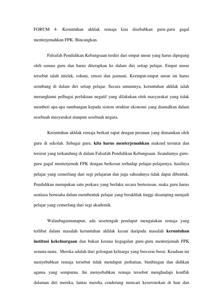 Teks Forum Keruntuhan Akhlak Remaja Teks Forum Remaja 1 Penerbitan Buku Ini Amat Bersesuaian Selari Dengan Arum Rasan