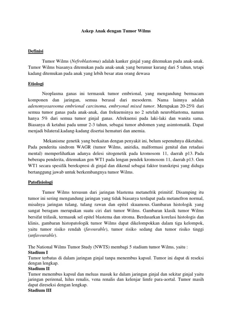 Tumor wilms (nefroblastoma) adalah kanker pada ginjal dan banyak terjadi. Askep Anak Dengan Tumor Wilms Pdf
