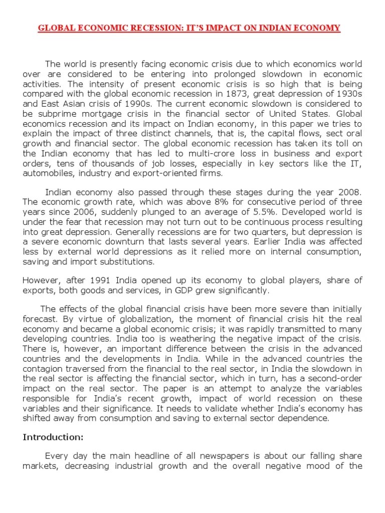 Global Economic Recession | Download Free PDF | Financial Crisis Of ...