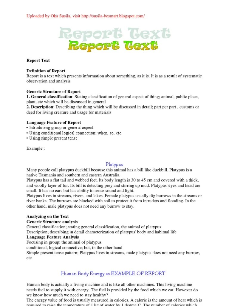 Explanation is a text which tells processes relating to forming of natural, social, scientific and cultural phenomena. Report Text Pdf Calorie Food Energy