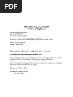 Contoh Surat Keterangan Kerja Yang Benar Efektif 