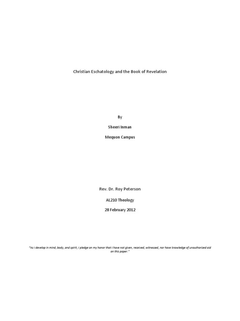 Christian Eschatology And The Book Of Revelation: By Sheeri Inman Mequon Campus | PDF ...