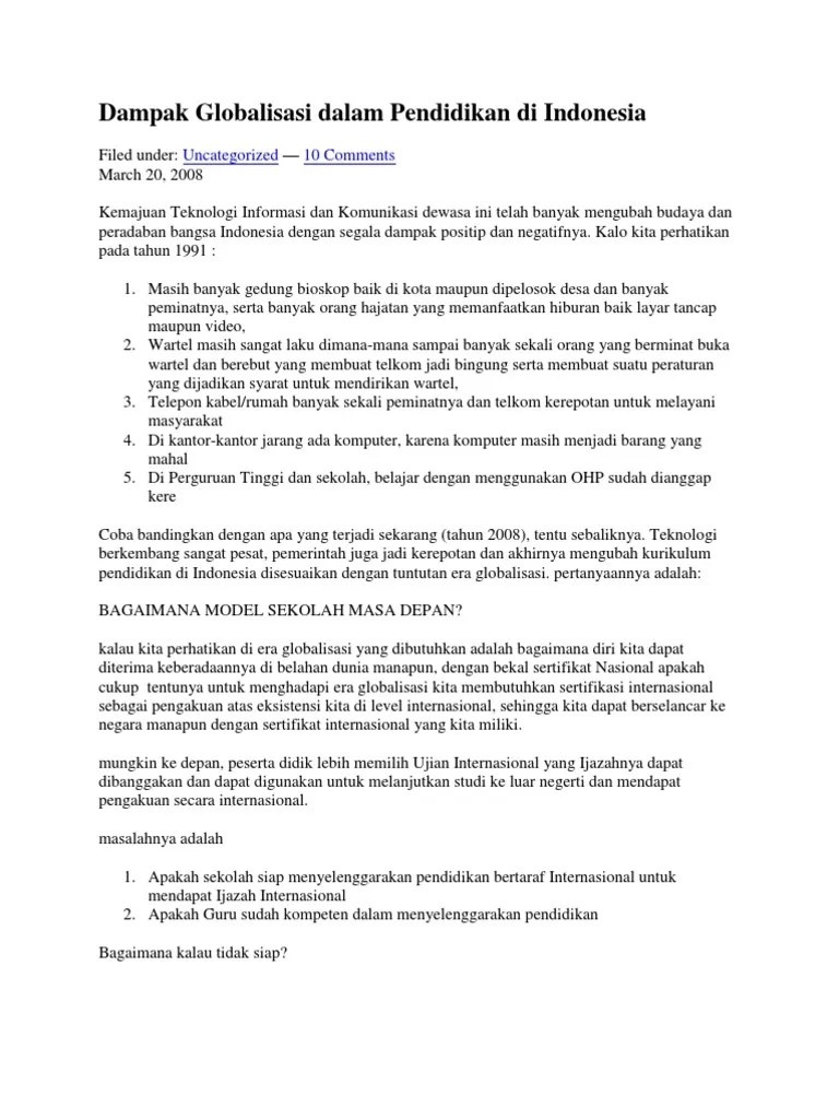 Dampak Globalisasi Dalam Pendidikan Di | PDF