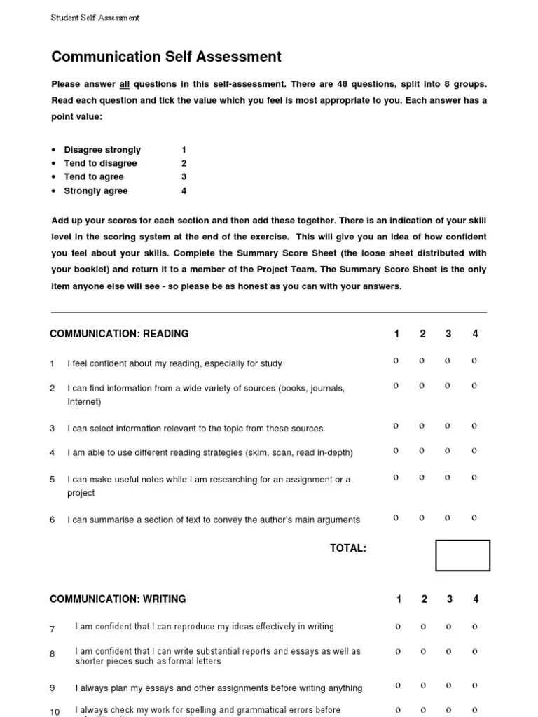 Communication Self Assessment | PDF | Educational Assessment | Cognition
