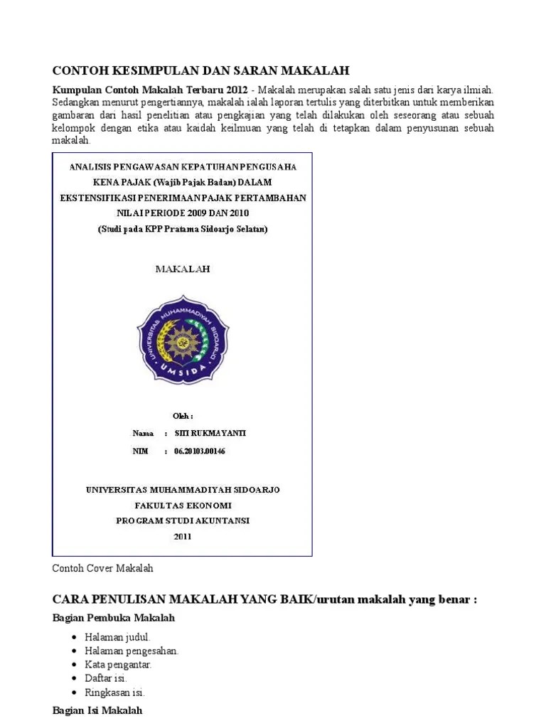 (1) jenis dan bahasa literatur bibliografi tesis; Contoh Kesimpulan Dan Saran Makalah