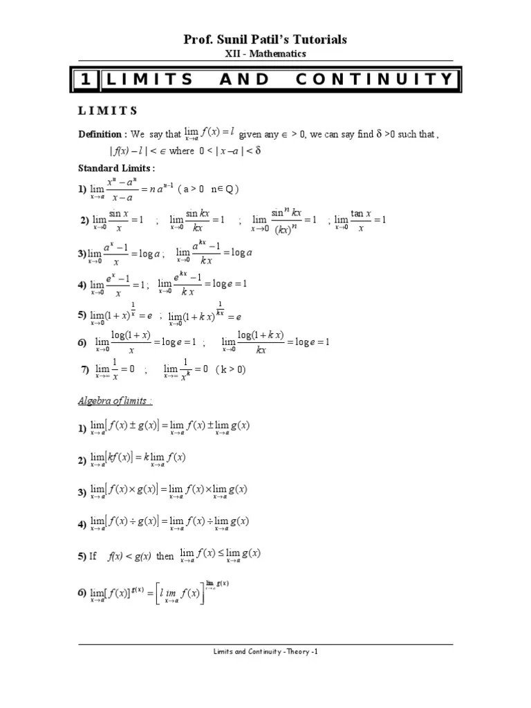 An Introduction To Limits, Continuity, And The Algebra Of Continuous ...