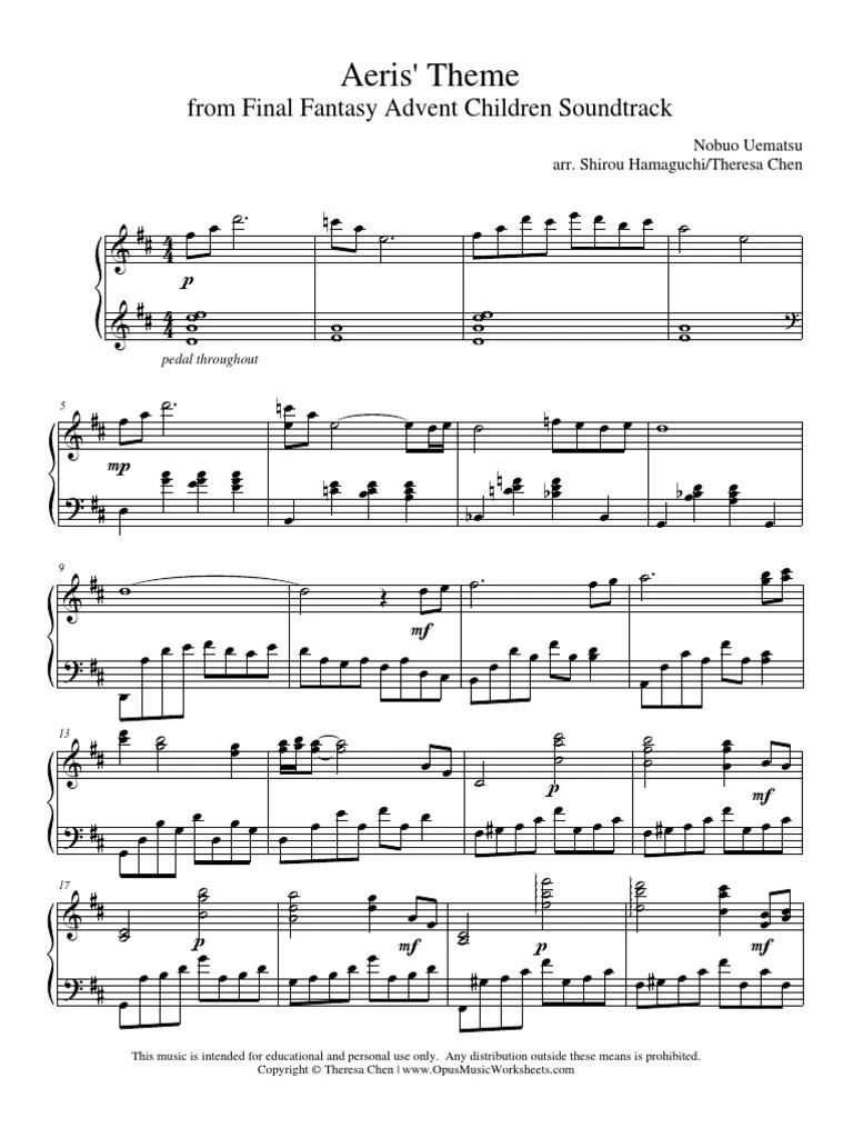 Aeris Theme Aerith Piano Sheet Music PDF 1