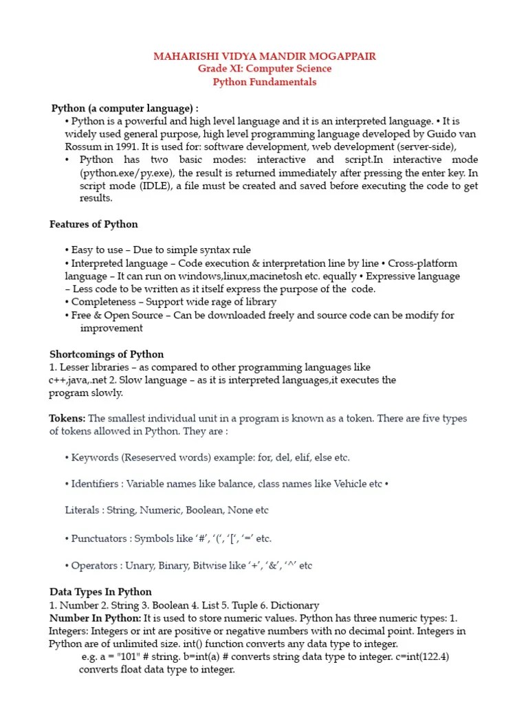 Sumita Arora Class Xi Computer Science With Python PDF | PDF | Data Type | Python (Programming ...