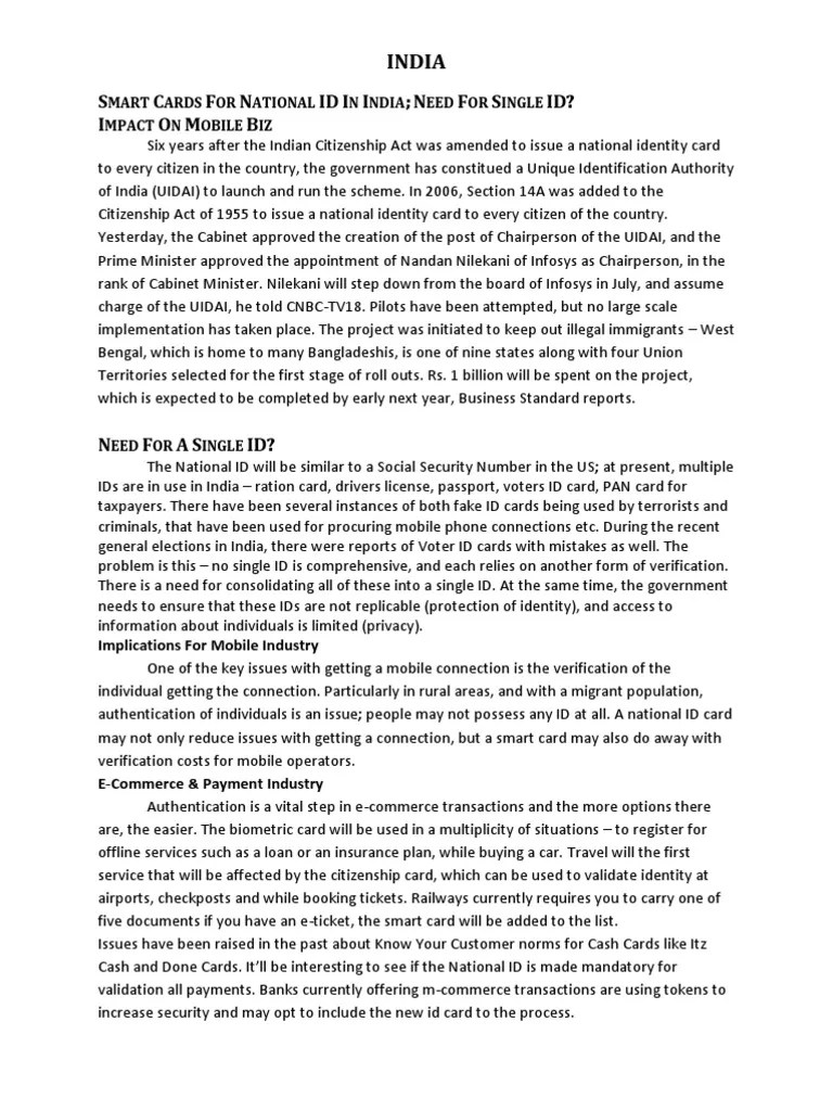 NIC | PDF | Identity Document | Smart Card