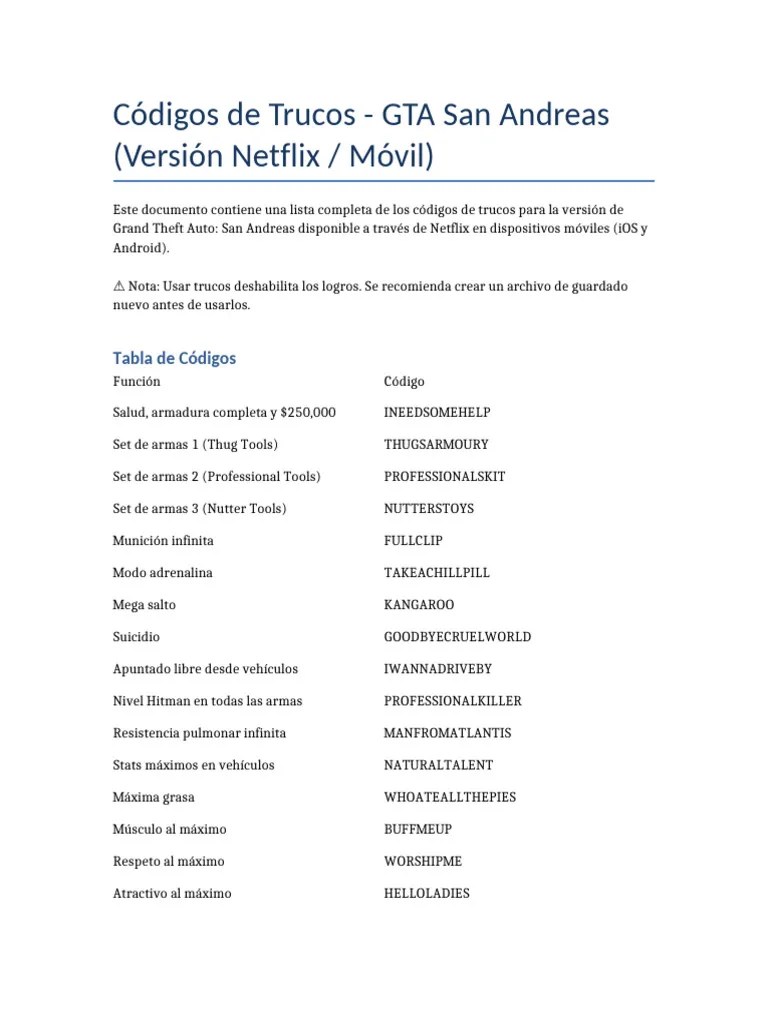 Trucos GTA San Andreas En Netflix PDF 1