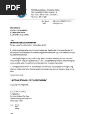 Surat rasmi permohonan laptop percuma, contoh surat rasmi permohonan, surat rasmi permohonan bantuan kewangan, surat rasmi permohonan cuti, surat rasmi . Mohon Sumbangan Komputer Pdf