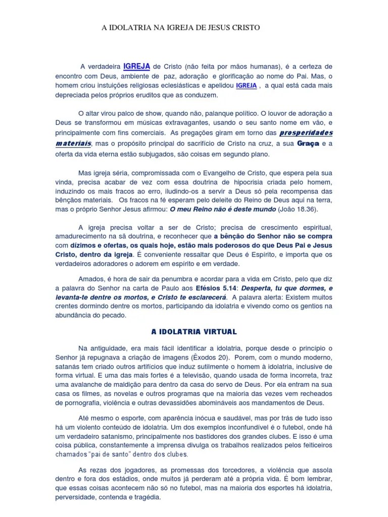 A Idolatria Na Igreja De Jesus Cristo | PDF | Idolatria | Jesus