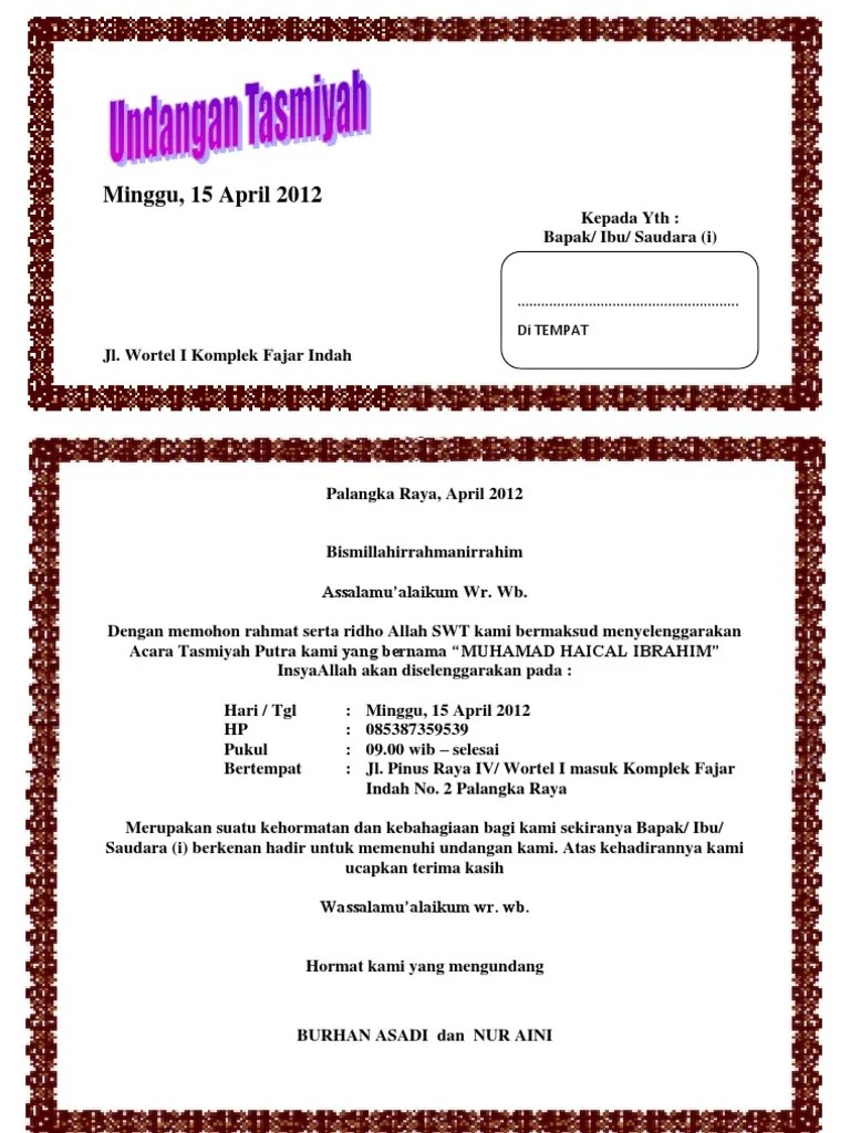 Word undangan syukuran walimatul tasmiyah & aqiqah contoh undangan . Undangan Tasmiyah