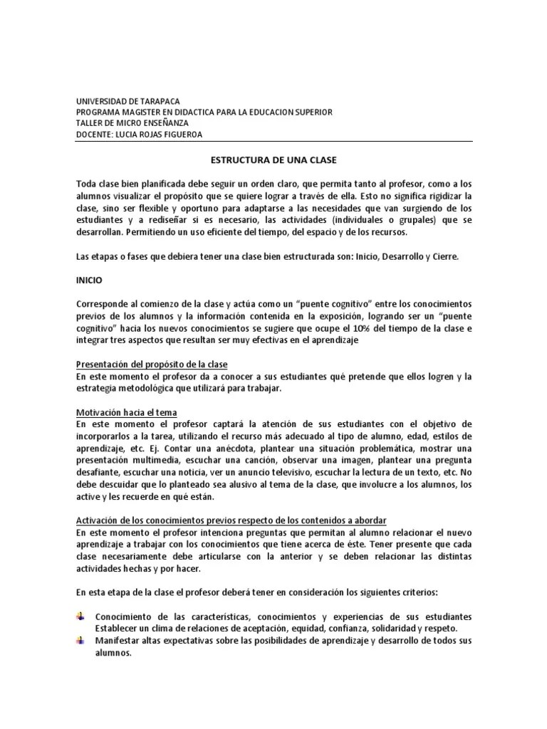 Estructura De Una Clase | PDF | Maestros | Aprendizaje