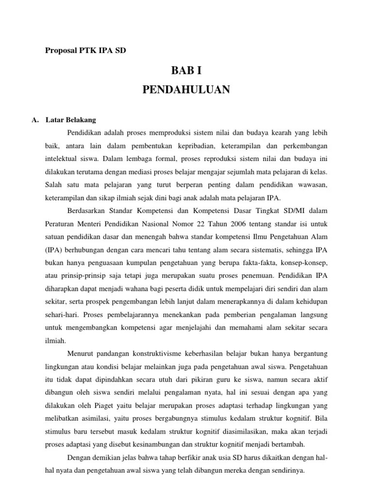 Download contoh ptk sd lengkap kelas 1, 2, 3, 4, 5 dan 6 mudah download 1 x. Proposal Ptk Ipa Sd Pdf