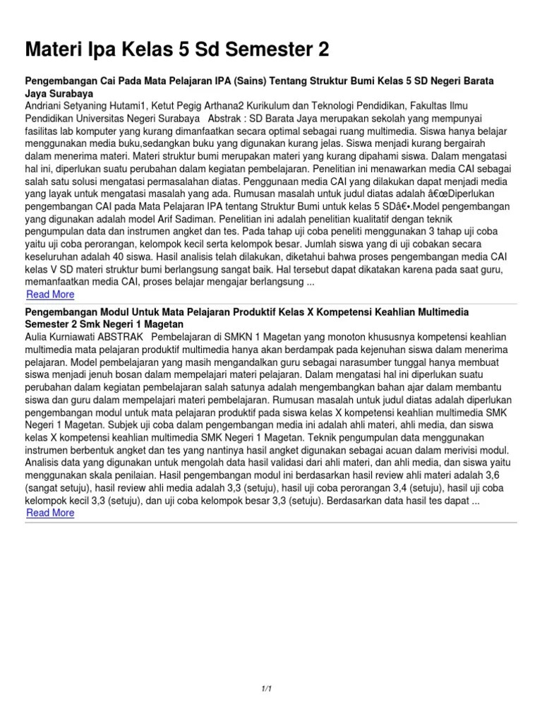 Soal pts ipa kelas 5 sd semester 2 (genap) dan kunci jawaban. Materi Ipa Kelas 5 Sd Semester 2 Pdf