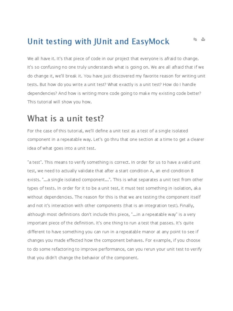 Unit Testing With JUnit And EasyMock | PDF | Unit Testing | Class ...