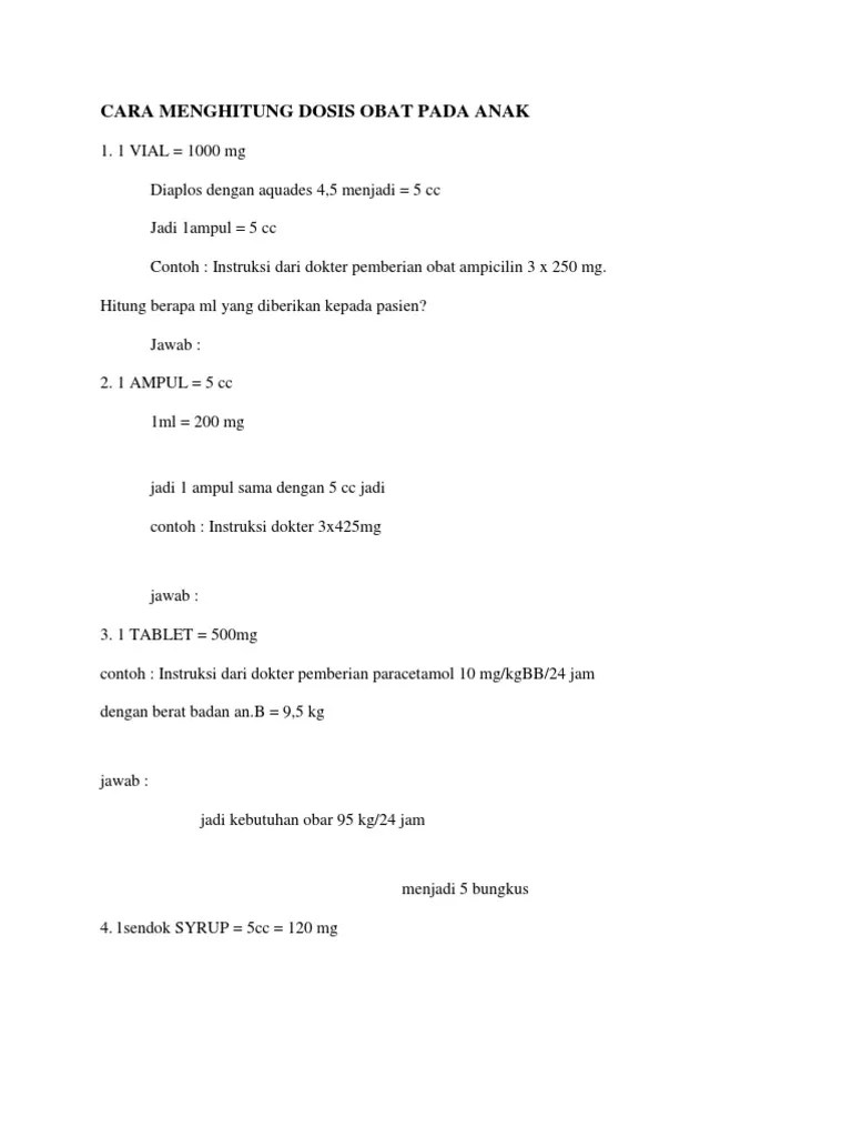 Contoh Soal Menghitung Dosis Obat Pada Dewasa