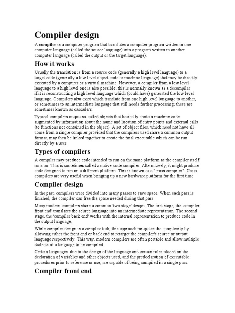 Compiler Design Introduction | PDF | Compiler | Parsing
