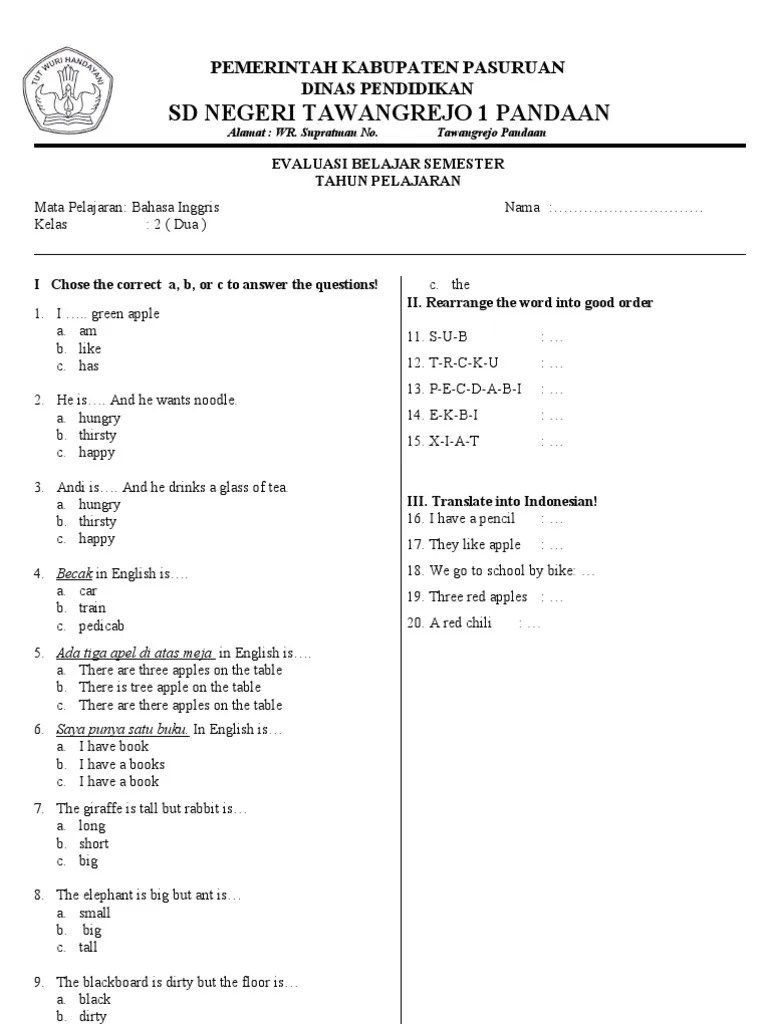 www.banksoal.web.id contoh soal dari banksoal.web.id soal matematika . Soal Bahasa Inggris Kelas 2 Sd Pdf