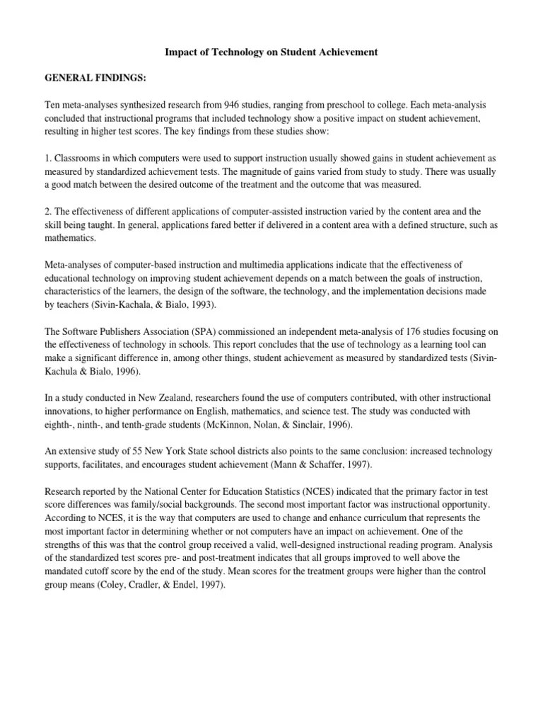 Impact Of Technology On Student Achievement | PDF | Educational Technology | Mentorship