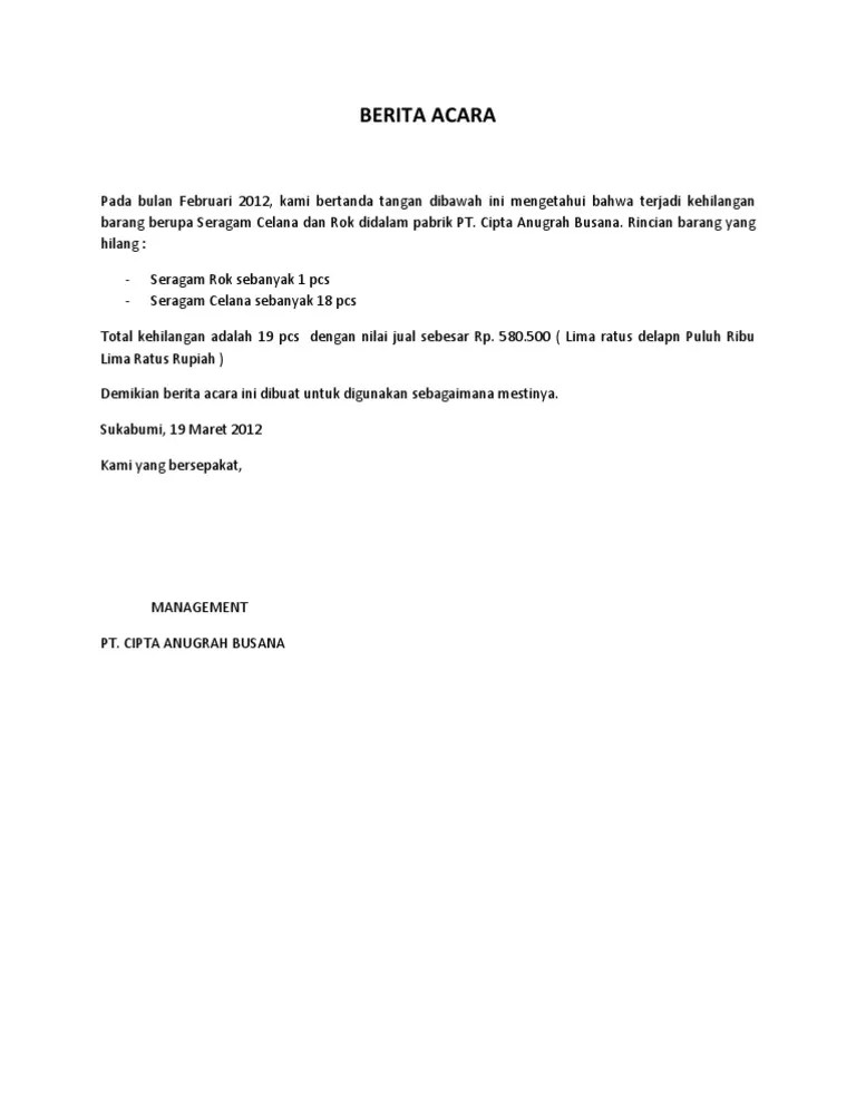 Contoh surat balasan pengaduan barang atau surat balasan atas komplain yang dikirimkan oleh konsumen tentunya akan anda butuhkan sebagai referensi untuk membuat surat surat tersebut. Contoh Surat Berita Acara Kehilangan Barang Sekolah Download Kumpulan Gambar