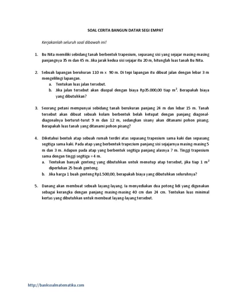 Rumus dan contoh soal bangun datar dan bangun ruang pdf free download. Soal Bangun Datar Smp Kelas 7